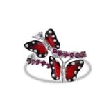 Серебряное кольцо Monarch Butterfly с двойным дизайном бабочки и розовым цирконом 2
