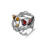 Monarch Butterfly Bee and Butterfly Figured Enamel Multi-Stone Silver Ring 1