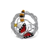 Monarch Butterfly Bee and Butterfly Figured Enamel Multi-Stone Silver Ring 2