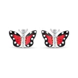 Monarch Butterfly Kırmızı Mineli Tekli Kelebek Figürlü Çivili Gümüş Küpe 2