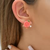 Rosered Kelebekli Gül Tasarımlı Rose Altın Kaplama Gümüş Küpe 3