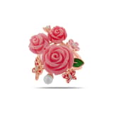 Rosered Kelebekli Gül Buketi Rose Altın Kaplama Gümüş Yüzük 2