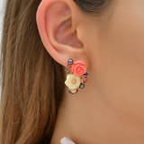 Rosered Uğur Böcekli Gül Tasarımlı Rose Altın Renkli Gümüş Küpe 3