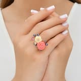 Rosered Uğur Böcekli Gül Tasarımlı Rose Altın Renkli Gümüş Yüzük 3