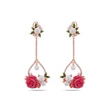 Rosered Dört İncili Gül Tasarımlı Rose Altın Renkli Gümüş Küpe 2