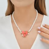 Rosered Gül Tasarımlı İnci Sıralı Rose Altın Renkli Gümüş Kolye 3