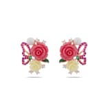 Rosered Kelebekli Gül Tasarımlı Rose Altın Renkli Gümüş Küpe 2