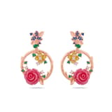 Rosered Sarı Çiçekli Gül Tasarımlı Rose Altın Renkli Gümüş Küpe 2