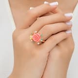 Rosered Sarı Çiçekli Gül Tasarımlı Rose Altın Renkli Gümüş Yüzük 3
