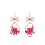 Rosered Kurdeleli Gül Tasarımlı Rose Altın Renkli Gümüş Küpe 2