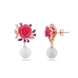 Rosered Mor Tomurcuklu Gül Tasarımlı İncili Rose Altın Renkli Gümüş Küpe 2