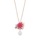 Rosered Mor Tomurcuklu Gül Tasarımlı İncili Rose Altın Renkli Gümüş Kolye 1