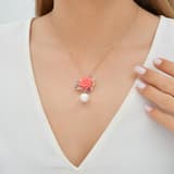 Rosered Mor Tomurcuklu Gül Tasarımlı İncili Rose Altın Renkli Gümüş Kolye 3