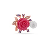 Rosered Mor Tomurcuklu Gül Tasarımlı İncili Rose Altın Renkli Gümüş Yüzük 2