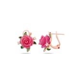 Rosered Yapraklı Gül Tasarımlı Rose Altın Renkli Gümüş Küpe 2