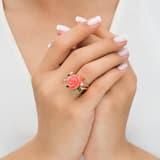 Rosered Yapraklı Gül Tasarımlı Rose Altın Renkli Gümüş Yüzük 3