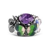 Серебряное кольцо Night Collection с зеленой эмалью, бабочкой и цветами 2