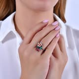 Night Collection Enamel Flower and Ladybug Design Silver Ring 3