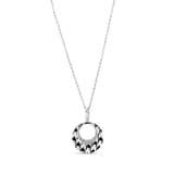 Pied De Poule Ring-Shaped Patterned Silver Necklace with Stone Details 2