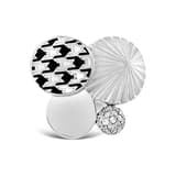 Pied De Poule Pattern Black and White Enamel Multi-Shape Silver Ring 2