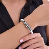 Pied De Poule Black and White Enamel White Beaded String Bracelet 3