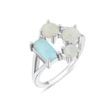 Lucky Gems Koleksiyonu Doğal Larimar ve Çoklu Sedef Taşlı Gümüş Yüzük 1
