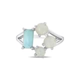 Lucky Gems Koleksiyonu Doğal Larimar ve Çoklu Sedef Taşlı Gümüş Yüzük 2