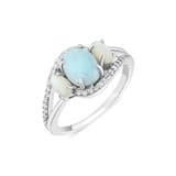Lucky Gems Koleksiyonu Doğal Larimar ve Sedef Üçtaş Gümüş Yüzük 1