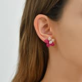 Eclat Pembe-Beyaz Çiçek Tasarımlı Rose Altın Renkli Gümüş Küpe 3