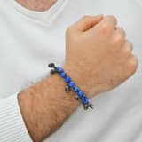 Shamballa Natural Lapis Lazuli Stone Skull Charm Men's Silver Bracelet 3