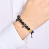 Мужской браслет Shamballa с черепом, желто-синими натуральными камнями 2