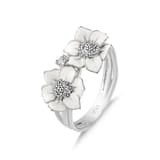 White Dreams White Enamel Double Flower Silver Ring 1