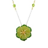 Le Jardin Yellow Plated Large Floral Motif Semi-Transparent Green Enamel Necklace 1