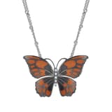 Le Jardin Anthracite and Orange Enamel Stone-Embellished Large Butterfly Silver Necklace 1