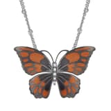 Le Jardin Anthracite and Orange Enamel Stone-Embellished Large Butterfly Silver Necklace 2