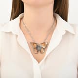 Le Jardin Anthracite and Orange Enamel Stone-Embellished Large Butterfly Silver Necklace 3