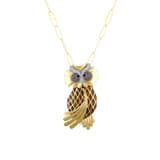 Dream Jungle Collection Yellow Plated Pave Stone Realistic Owl Silver Necklace 2