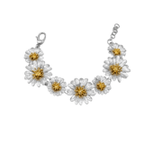 Flowers Collection Multi-Flower Shaped Silver Bracelet with Gold Details 2