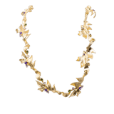 Flowers Collection Gold-Tone Silver Necklace with Colorful Stone Details, Flower and Leaf Motif 2