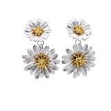 Flowers Koleksiyonu Çift Çiçek Formlu Altın Detaylı Gümüş Küpe 2