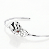 Ladybee Collection Open-Ended Ladybug and Leaf Design Silver Bangle 2