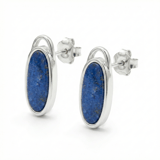 Lucky Gems Koleksiyonu Doğal Lapis Lazuli Taşlı Oval Gümüş Küpe 2