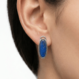 Lucky Gems Koleksiyonu Doğal Lapis Lazuli Taşlı Oval Gümüş Küpe 3
