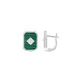 Lucky Gems Koleksiyonu Malahit Taşlı Dikdörtgen Gümüş Küpe 1