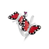 Monarch Butterfly Pink Stone Detail Double Butterfly Silver Ring 1