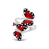 Monarch Butterfly Pink Stone Detail Double Butterfly Silver Ring 2