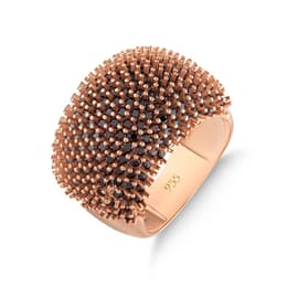 Hedgehog Kahverengi Yarımtur Rose Altın Renkli Gümüş Yüzük
