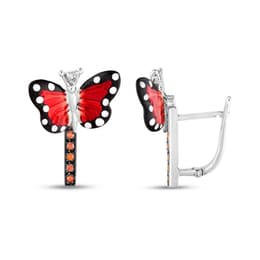 Monarch Butterfly Kırmızı Mineli Kelebek Figürlü Turuncu Taşlı Çivili Gümüş