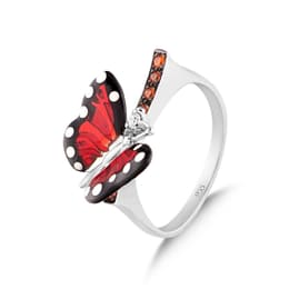 Monarch Butterfly Mineli Beyaz Benekli Kelebek Figürlü Gümüş Yüzük