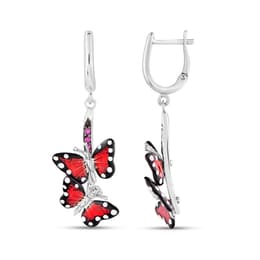 Monarch Butterfly Kırmızı Mineli İkili Kelebek Figürlü Pembe Taşlı Sallantı